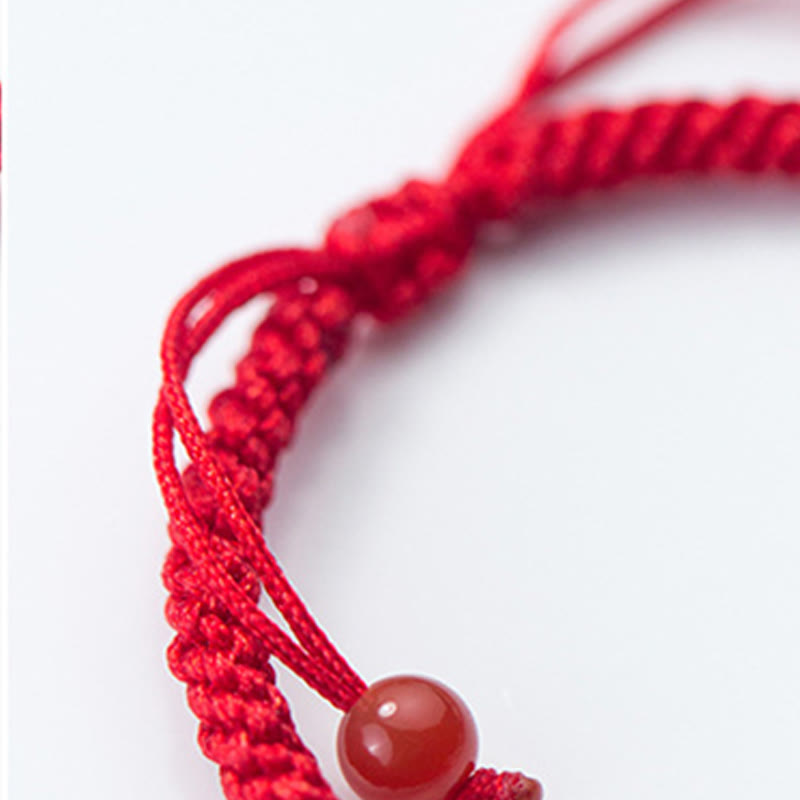 EverestArtStudios Vintage 925 Sterling Silver Ruyi As One Wishes Red Cord Woven Fortune Bracelet