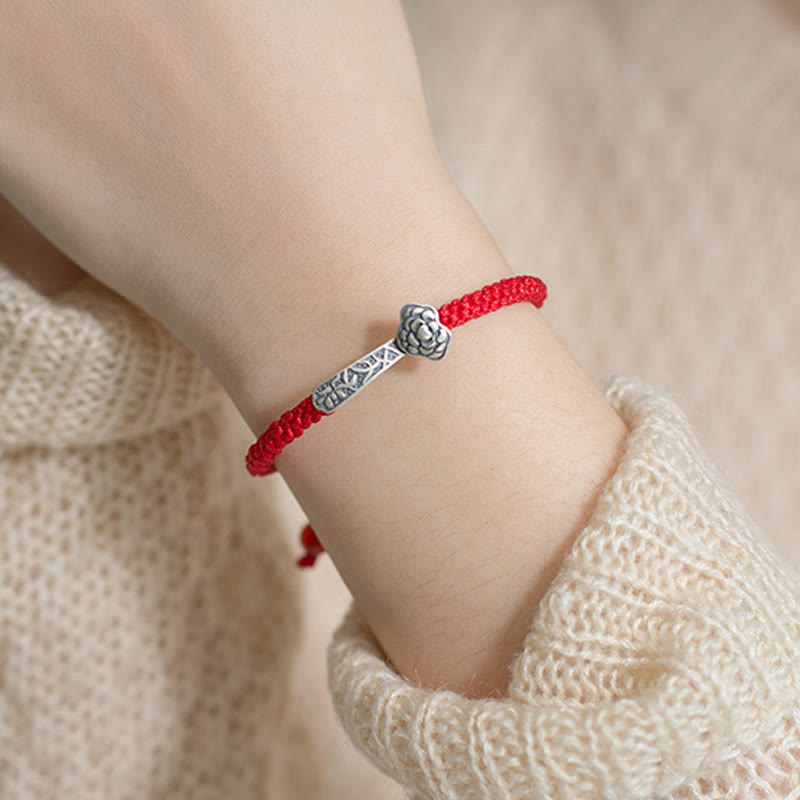 EverestArtStudios Vintage 925 Sterling Silver Ruyi As One Wishes Red Cord Woven Fortune Bracelet