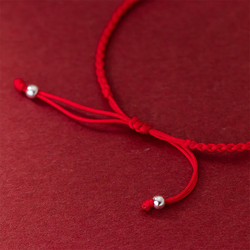 EverestArtStudios Vintage 925 Sterling Silver Four Leaf Clover Pearl Fortune Red Cord Bracelet