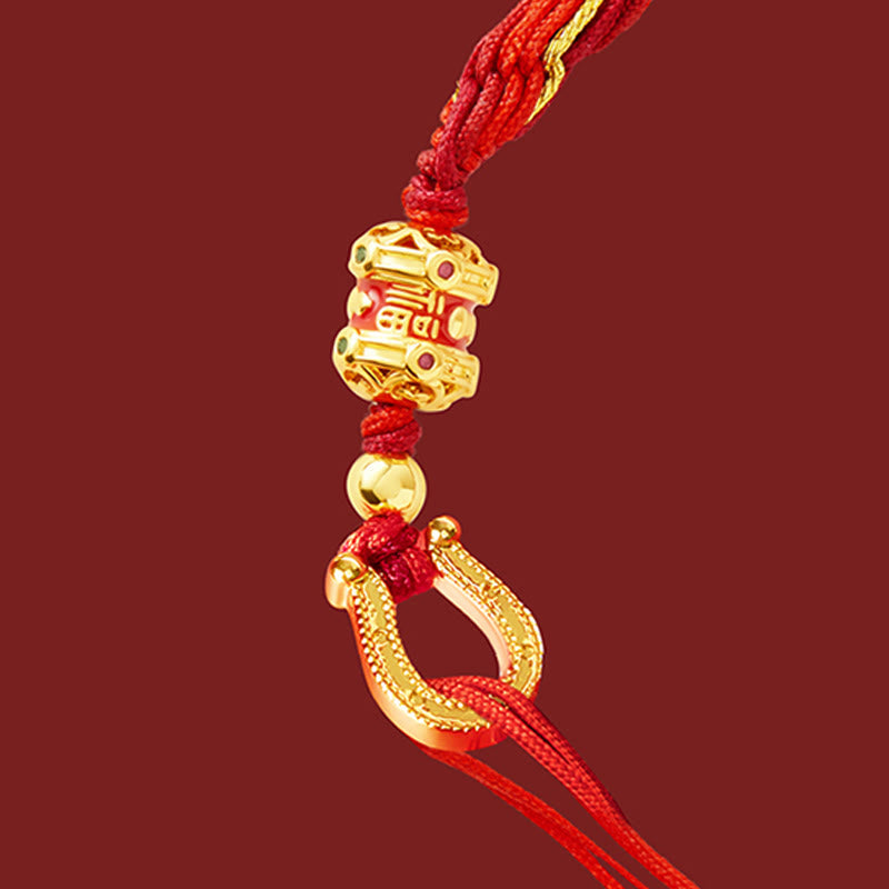 EverestArtStudios Copper Plated 18k Gold Year Of The Horse Fu Character Red String Luck Braided Bracelet