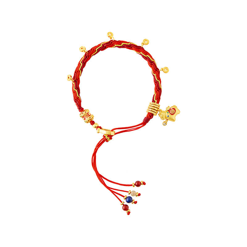 EverestArtStudios Copper Plated 18k Gold Year Of The Horse Fu Character Red String Luck Braided Bracelet