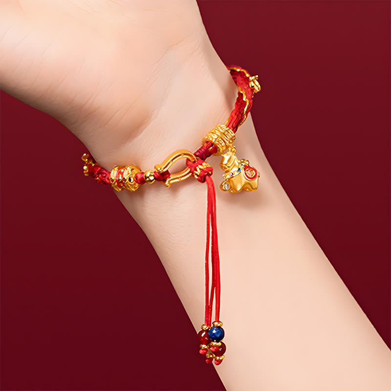 EverestArtStudios Copper Plated 18k Gold Year Of The Horse Fu Character Red String Luck Braided Bracelet