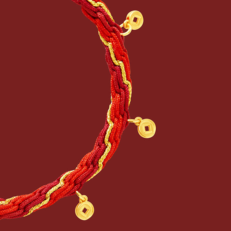 EverestArtStudios Copper Plated 18k Gold Year Of The Horse Fu Character Red String Luck Braided Bracelet