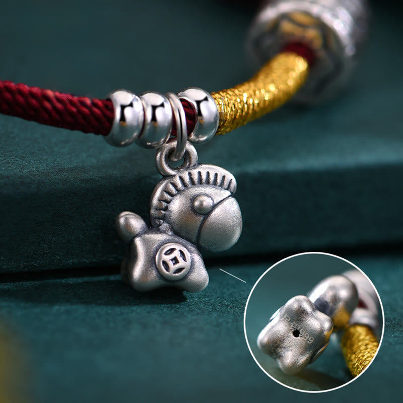 EverestArtStudios 999 Sterling Silver Year Of The Horse Lucky Bead Protection Red Rope Bracelet