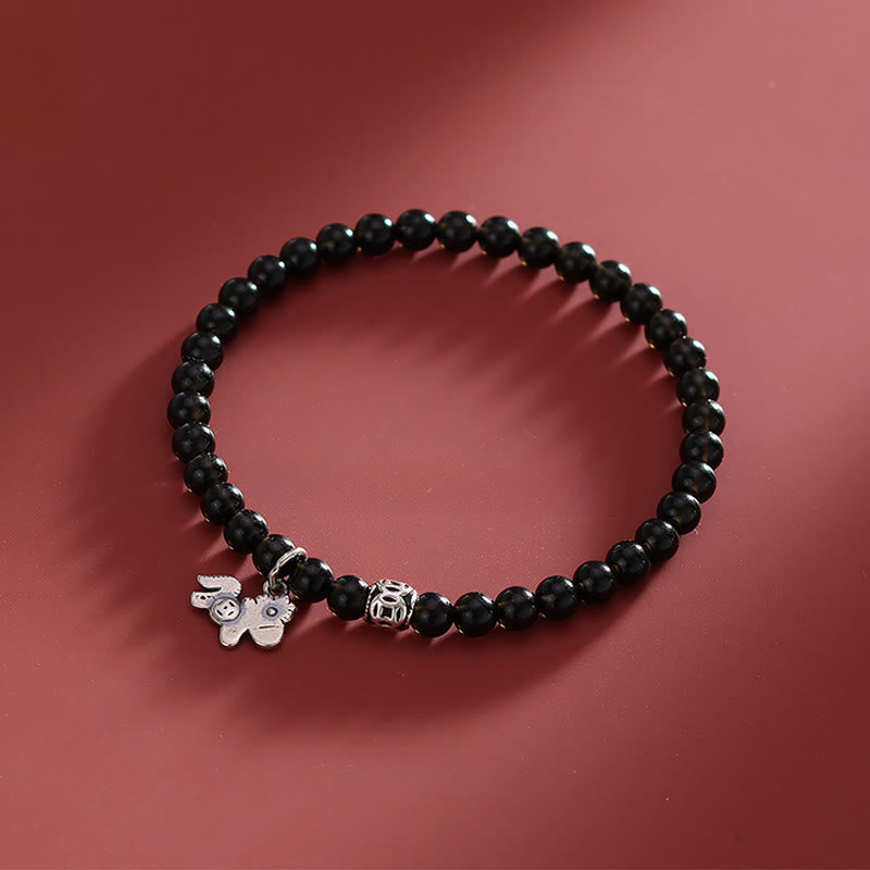 EverestArtstudios Year Of The Horse 925 Sterling Silver Natural Black Obsidian Strength Bracelet