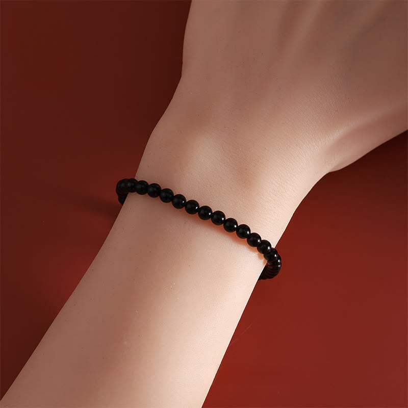 EverestArtstudios Year Of The Horse 925 Sterling Silver Natural Black Obsidian Strength Bracelet