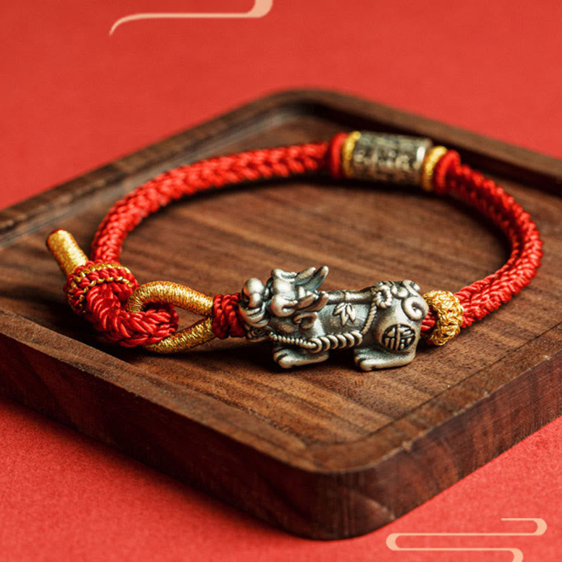 EverestArtStudios 925 Sterling Silver Pixiu Om Mani Padme Hum Protection Cord Bracelet