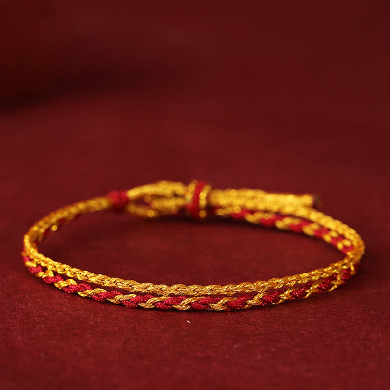 EverestArtStudios 999 Gold Beads Copper Coin Double Wrap Golden Red String Connection Braided Bracelet