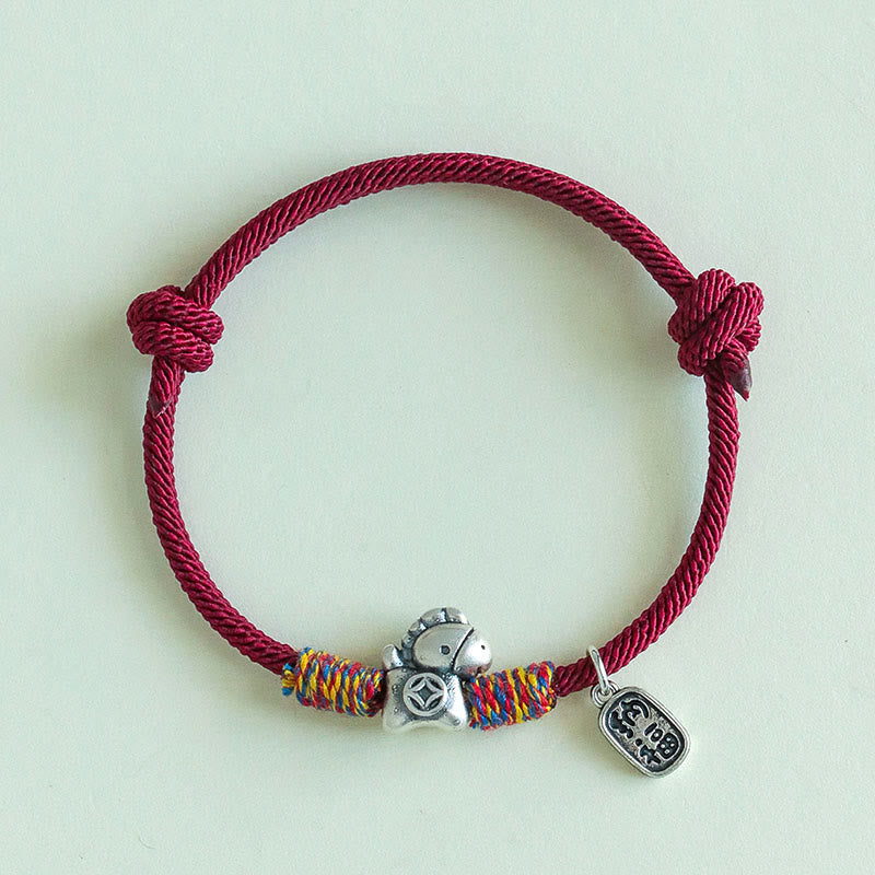 EverestArtstudios 999 Sterling Silver Year Of The Horse Fu Character Attract Fortune String Rope Luck Bracelet