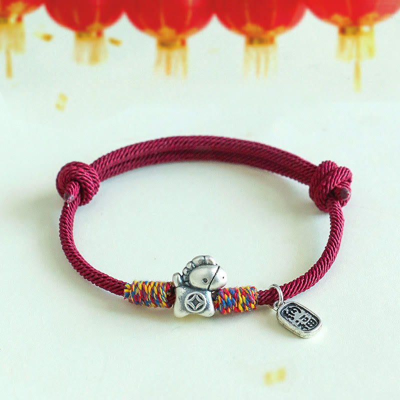 EverestArtStudios 999 Sterling Silver Year Of The Horse Fu Character Attract Fortune String Rope Luck Bracelet