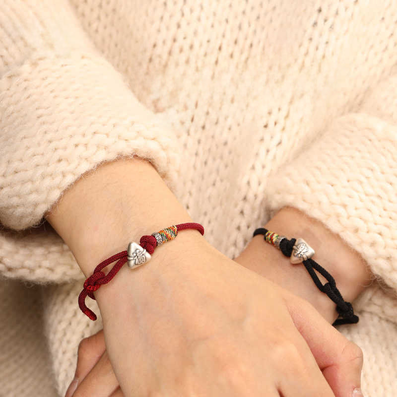 EverestArtStudios 999 Fine Silver Fu Symbol Zongzi Prosperity Fortune Cord Bracelet