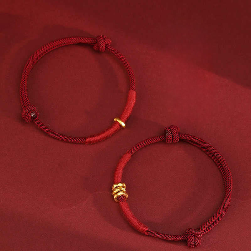 EverestArtStudios 999 Gold Ring Design Handmade Fortune Braided Red Cord Bracelet Anklet