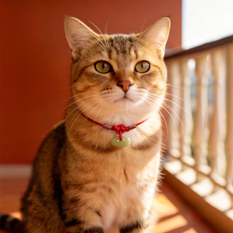 EverestArtstudios Red String Plaited Jade Protection Adjustable Cats Dogs Pet Collar