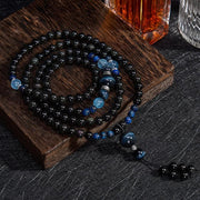 EverestArtstudios Black Obsidian Protection Handcrafted Round Tassel 108 Bead Mala
