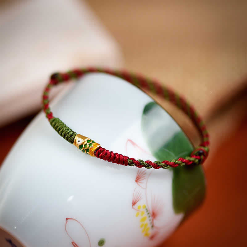 EverestArtStudios 999 足金編織七彩紅綠繩錦鯉好運手鍊腳鍊