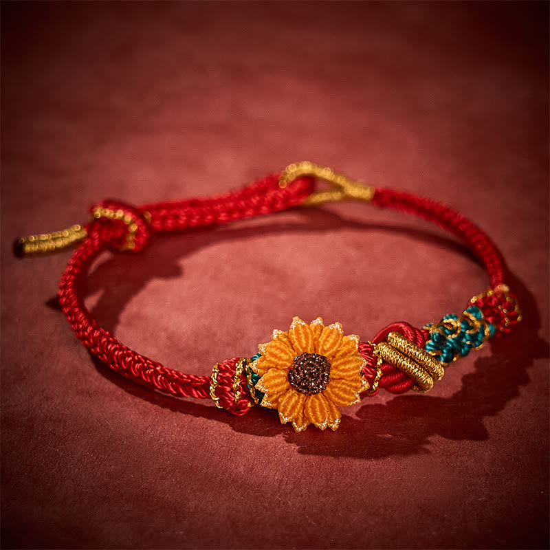 EverestArtstudios 手工編織紅繩桃花向日葵幸運手鍊