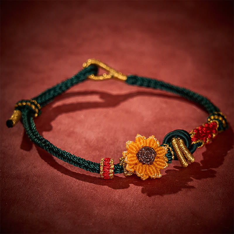 EverestArtstudios 手工編織紅繩桃花向日葵幸運手鍊