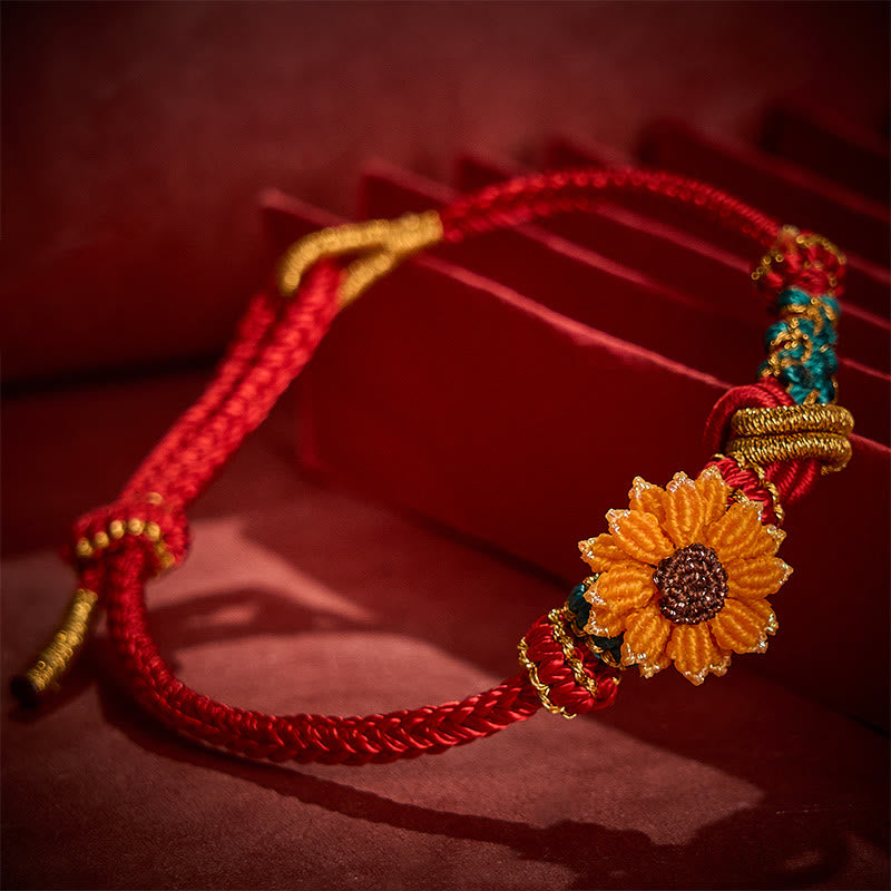 EverestArtstudios 手工編織紅繩桃花向日葵幸運手鍊