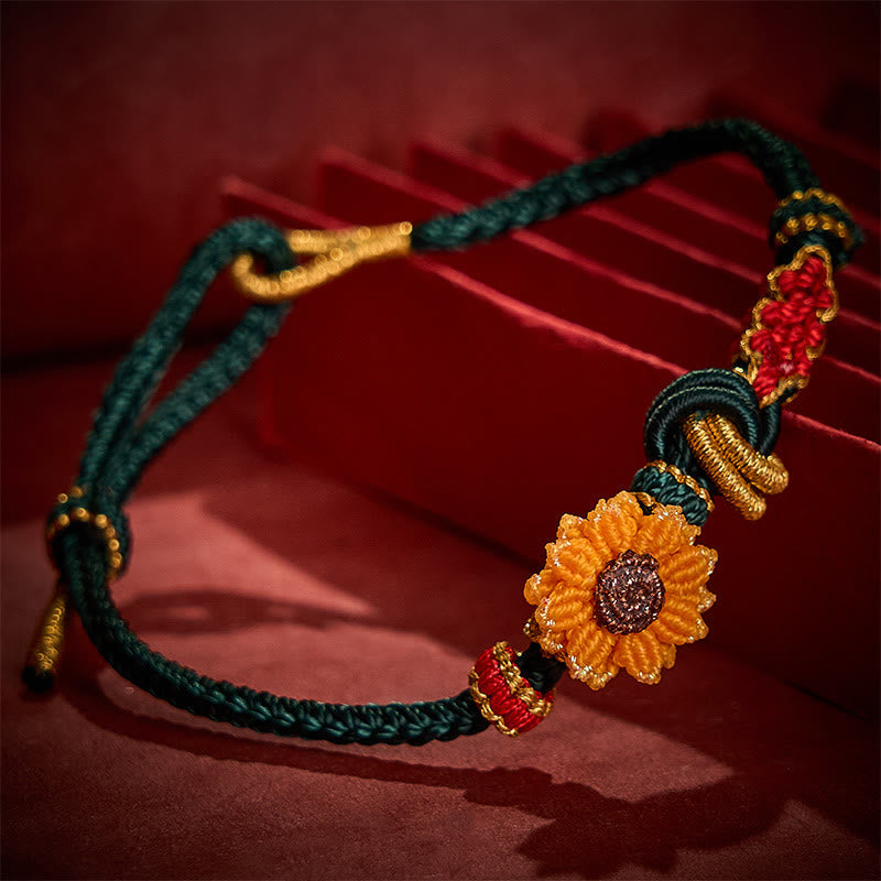 EverestArtstudios 手工編織紅繩桃花向日葵幸運手鍊