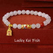 EverestArtstudios 925 Sterling Silver Hetian White Jade Red Agate Koi Fish Luck Happiness Bracelet