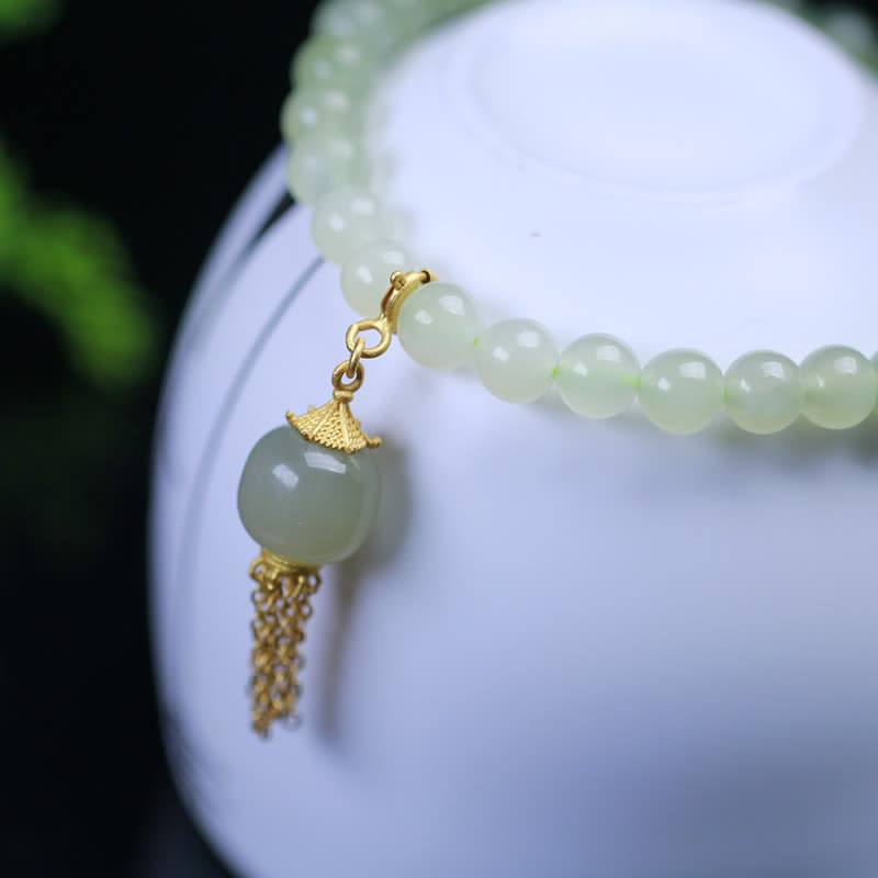 EverestArtstudios 925 Sterling Silver Hetian Jade Beaded Wealth Charm Bracelet