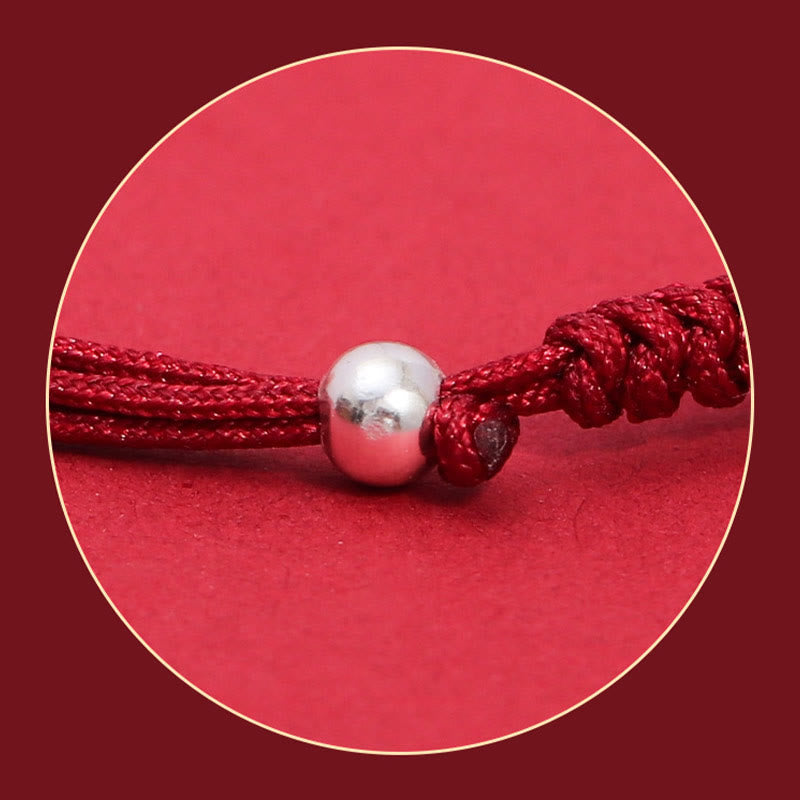EverestArtstudios 999 Sterling Silver PiXiu Strawberry Quartz Bead Wealth Luck Braided Bracelet