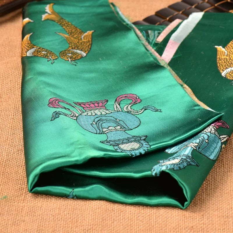 綠色刺繡八吉祥藏式哈達