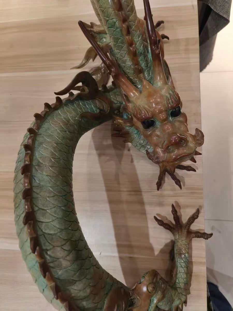 大型手工黃銅龍雕像：西藏風水擺件