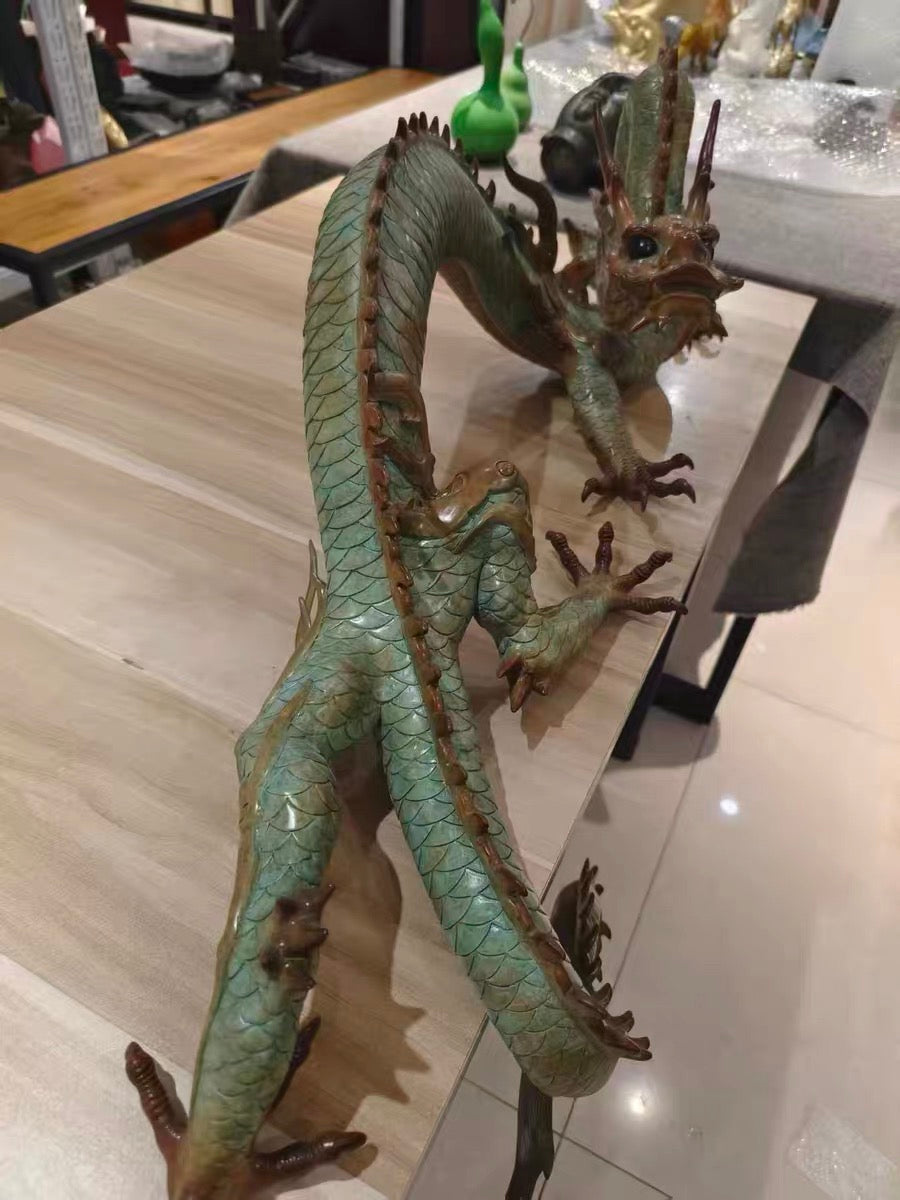大型手工黃銅龍雕像：西藏風水擺件