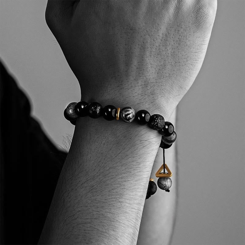 EverestArtStudios Black Obsidian Volcanic Stone Yin Yang Power Bracelet