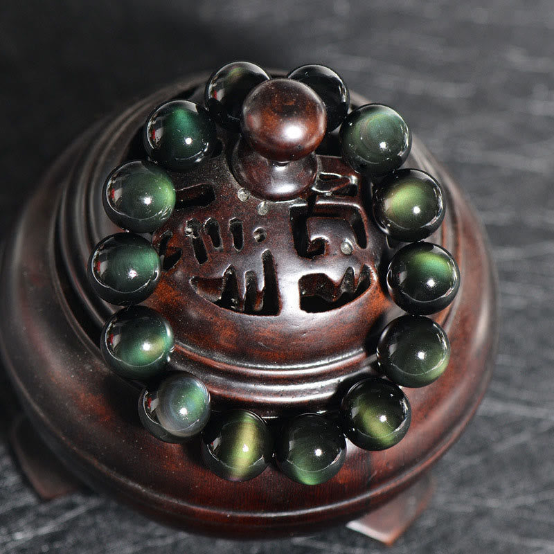 EverestArtStudios Genuine Green Eye Obsidian Prosperity Bracelet