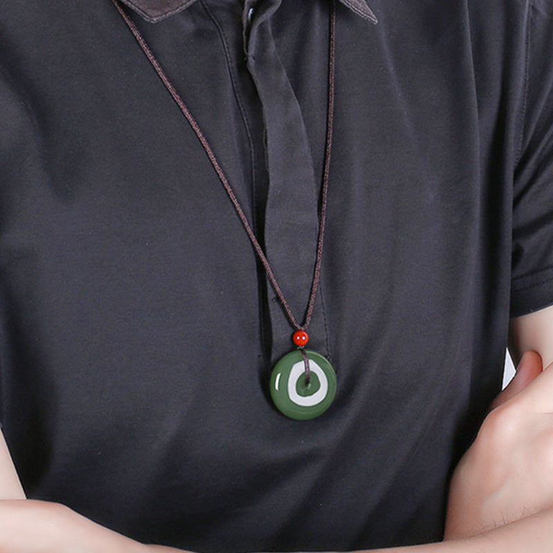 EverestArtstudios Natural Round Jade Peace Buckle Prosperity Necklace String Pendant
