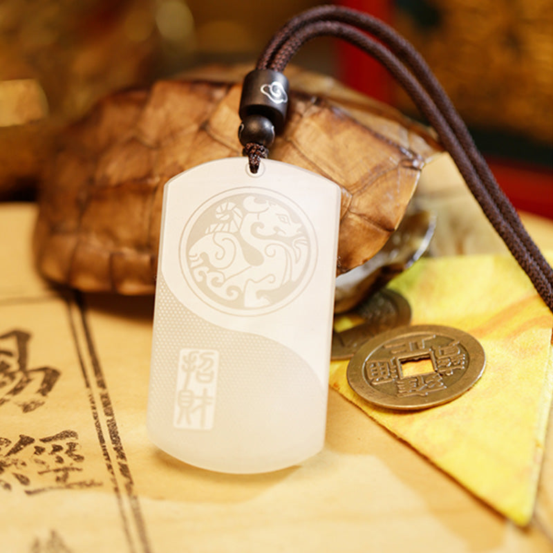 EverestArtstudios White Jade PiXiu Yin Yang Luck Protection Necklace Pendant