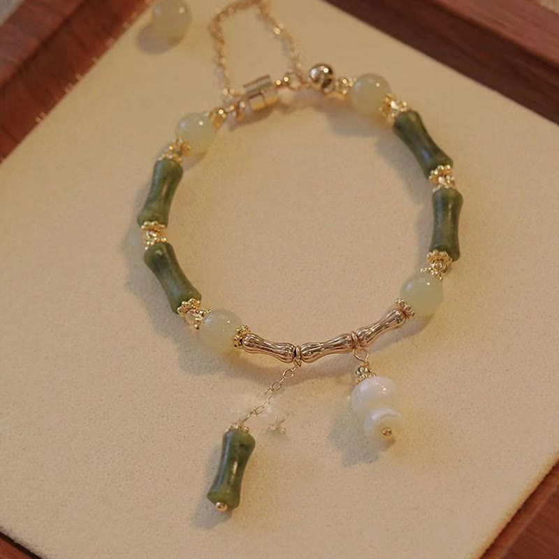 EverestArtStudios Jade Bamboo Leaf Lily Of The Valley Pattern Fortune Prosperity Bracelet