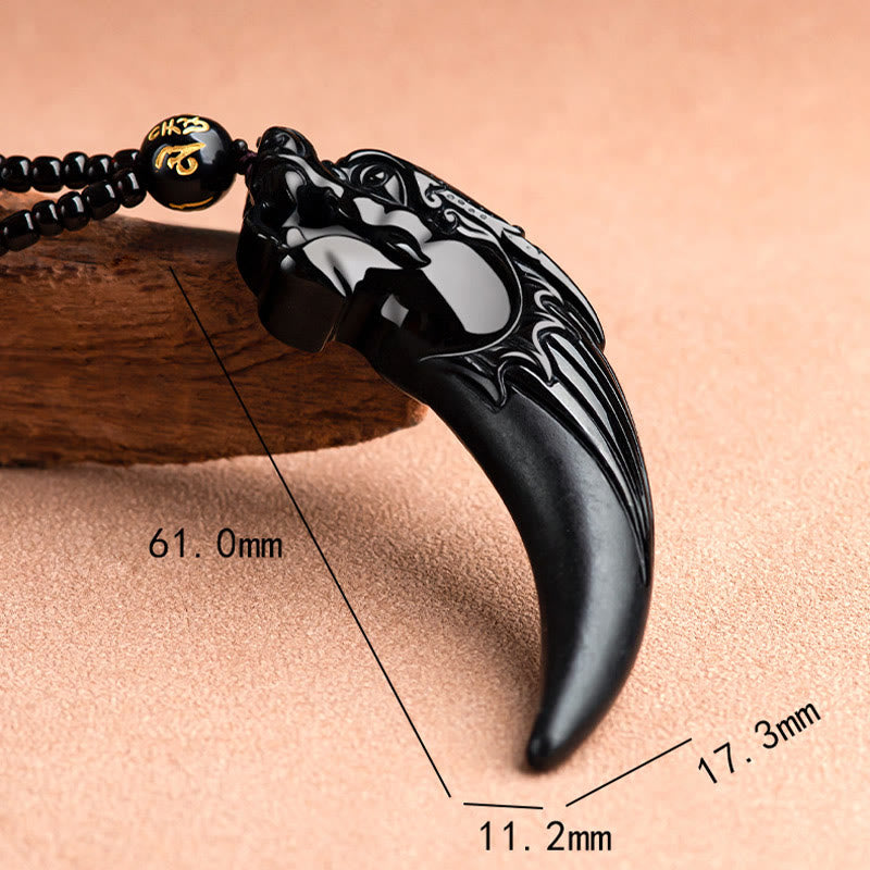 EverestArtstudios Natural Black Jade Chinese Zodiac Dragon Tooth Pattern Protection Necklace Pendant