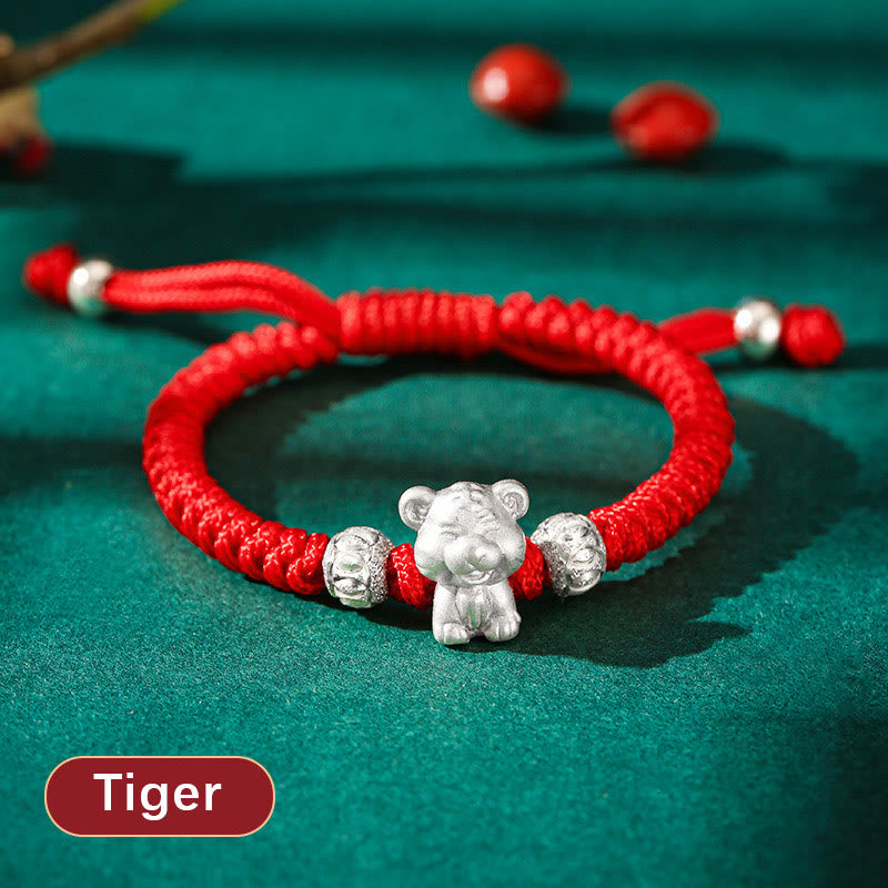 EverestArtStudios 999 Sterling Silver Chinese Zodiac Red Cord Fortune Handcrafted Children's Bracelet