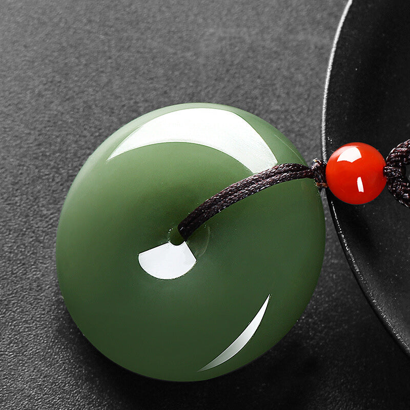 EverestArtstudios Natural Round Jade Peace Buckle Prosperity Necklace String Pendant