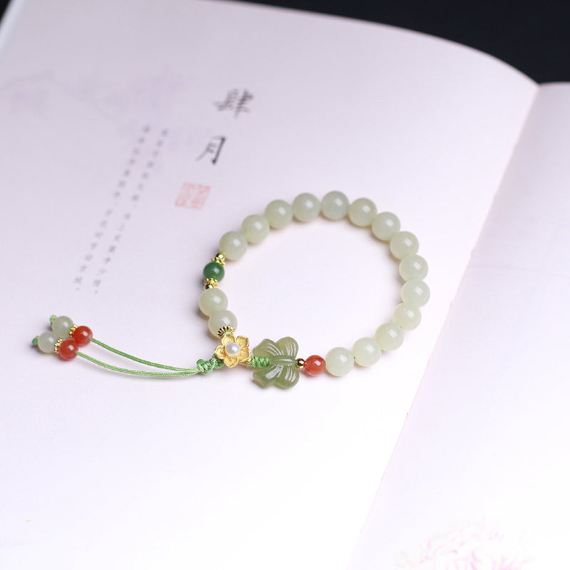 EverestArtstudios 925银镶玉幸运花蝶手链