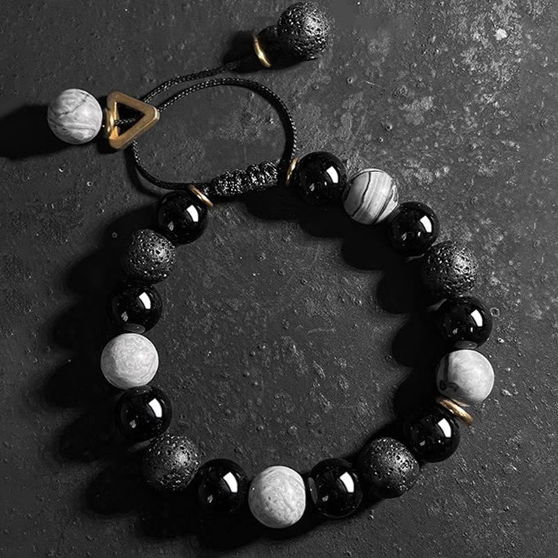 EverestArtStudios Black Obsidian Volcanic Stone Yin Yang Power Bracelet