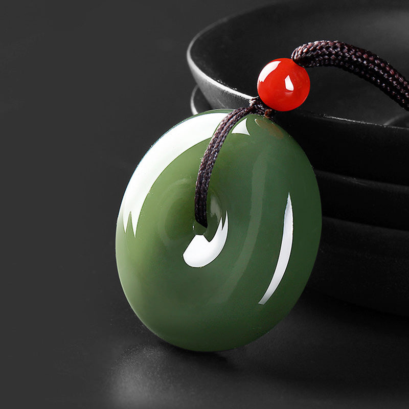 EverestArtstudios Natural Round Jade Peace Buckle Prosperity Necklace String Pendant