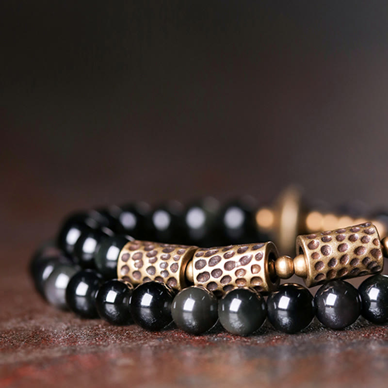EverestArtstudios Rainbow Obsidian Copper Love Double Wrap Bracelet