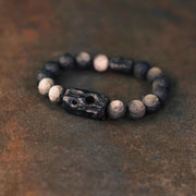 EverestArtstudios Silver Sheen Obsidian Ebony Wood Soothing Bracelet