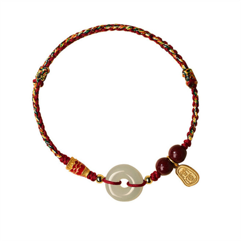 EverestArtstudios 925 Sterling Silver Koi Fish Hetian Jade Peace Buckle Luck Bracelet