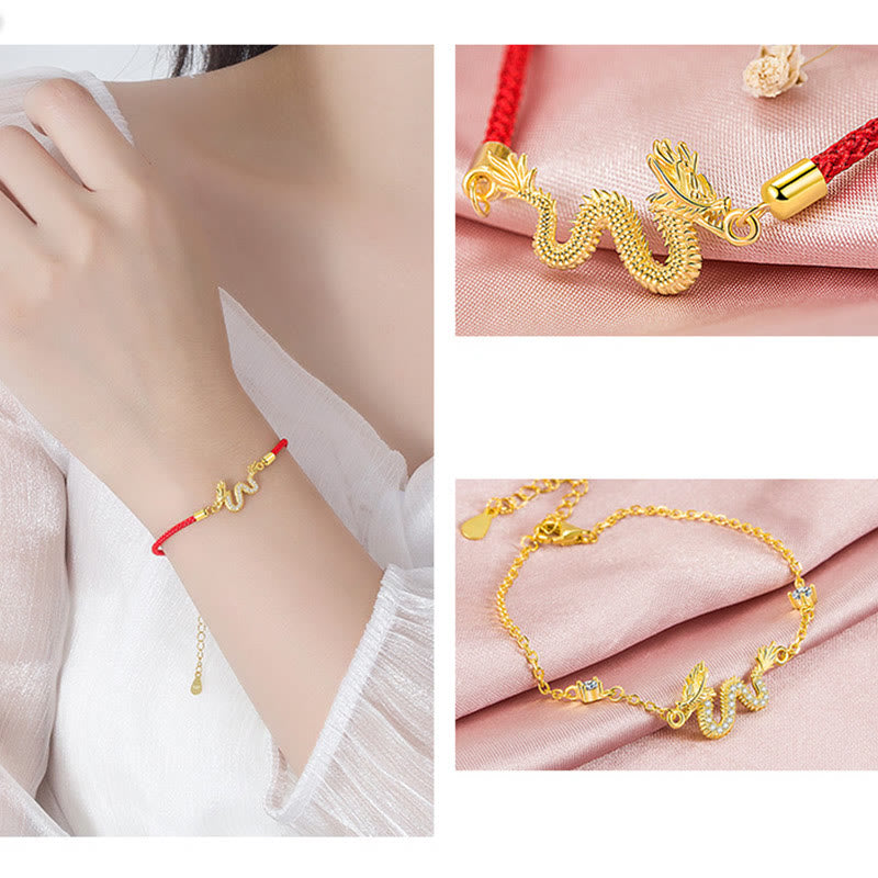 EverestArtStudios 925银龙年吉祥金龙好运红绳手链