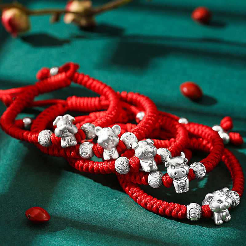 EverestArtStudios 999 Sterling Silver Chinese Zodiac Red Cord Fortune Handcrafted Children's Bracelet
