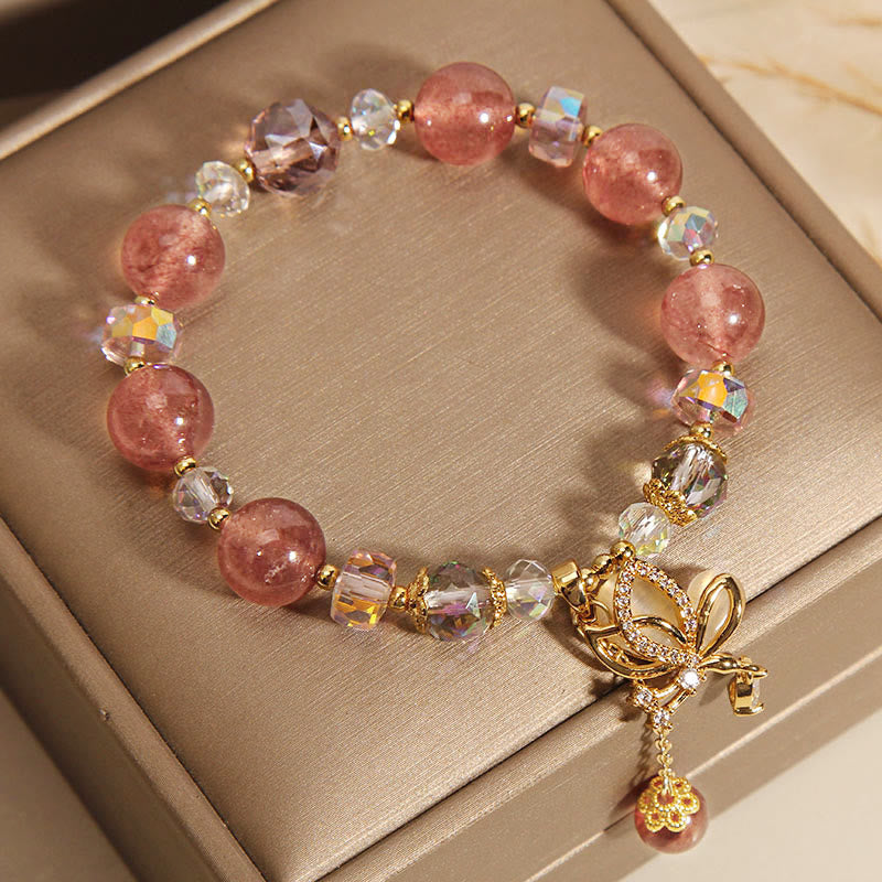 EverestArtStudios Genuine Strawberry Quartz Therapeutic Uplifting Butterfly Pendant Bracelet