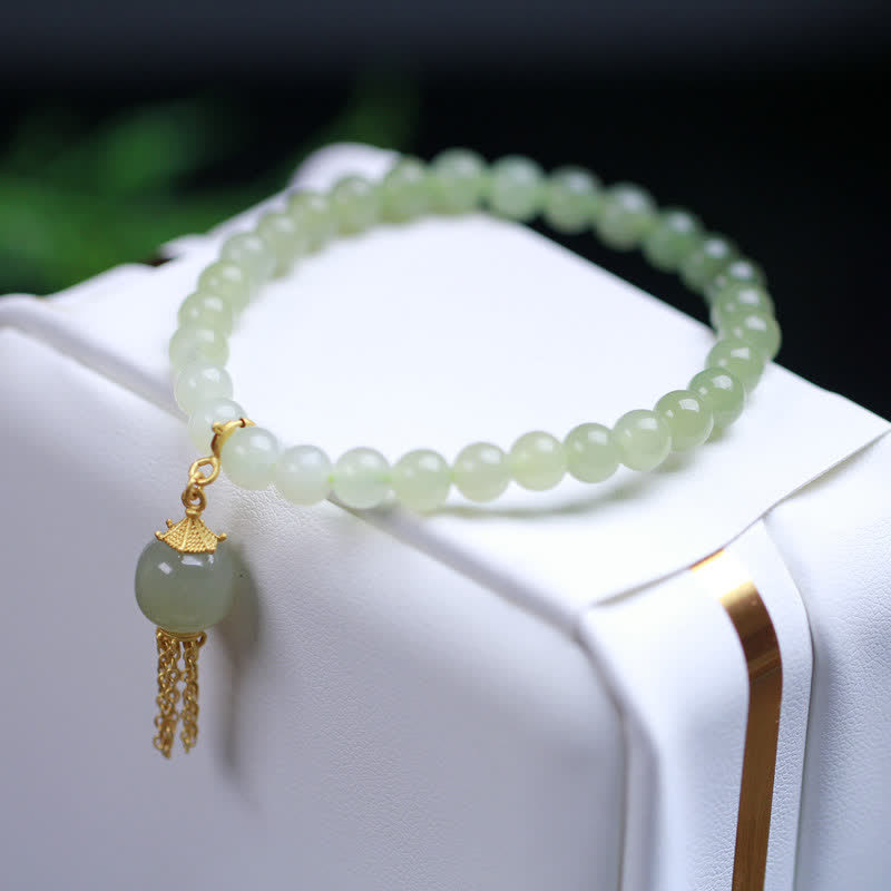 EverestArtstudios 925 Sterling Silver Hetian Jade Beaded Wealth Charm Bracelet