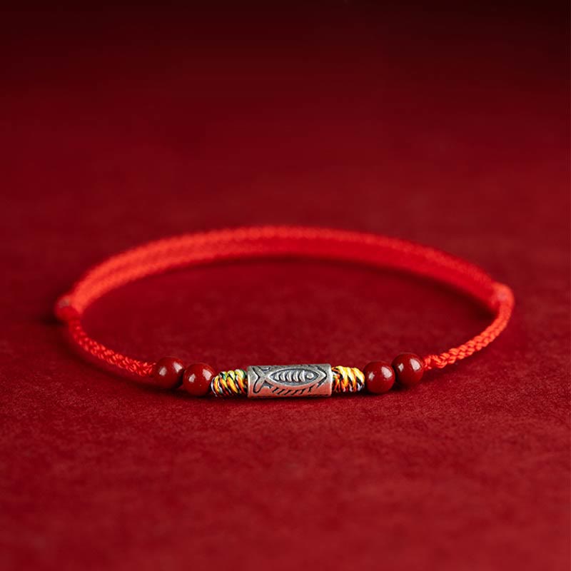 EverestArtStudios 925 Sterling Silver Koi Fish Cinnabar Bead Wealth Handcrafted Braided Bracelet Anklet