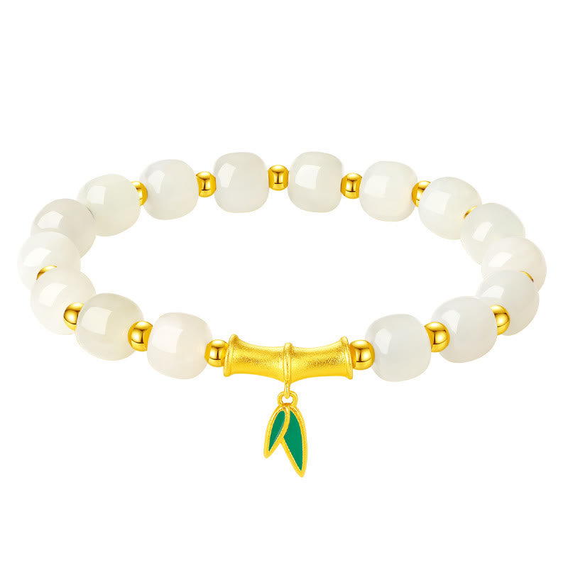 EverestArtstudios 925 Sterling Silver Hetian White Jade Bamboo Luck Bracelet