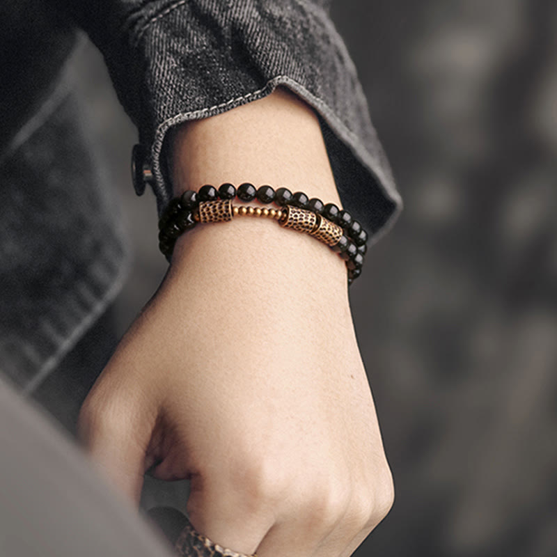 EverestArtstudios Rainbow Obsidian Copper Love Double Wrap Bracelet